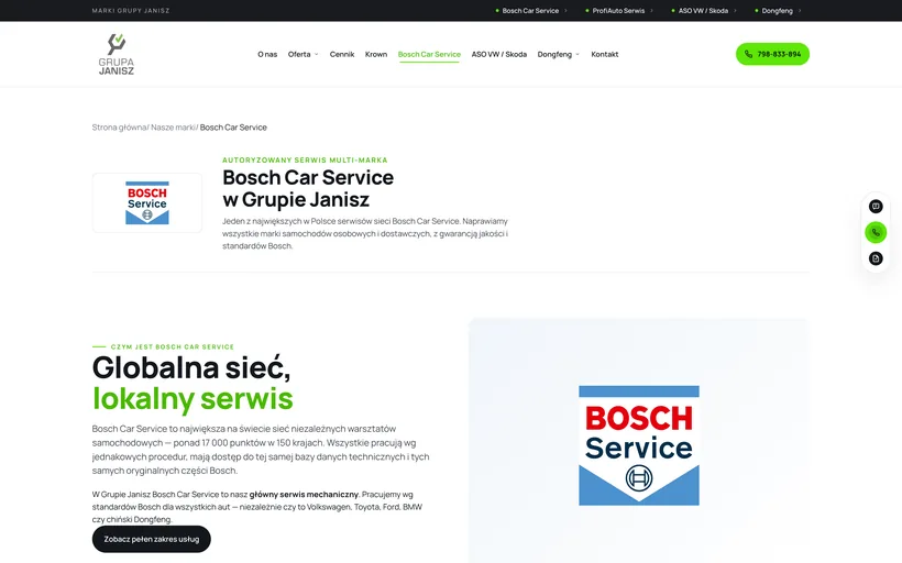 Bosch Car Service — podstrona działalności