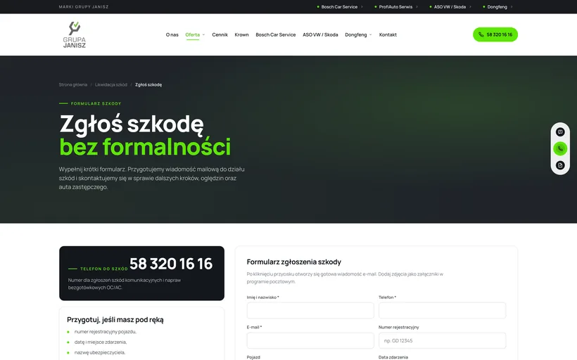 Zgłoś szkodę — dedykowany formularz